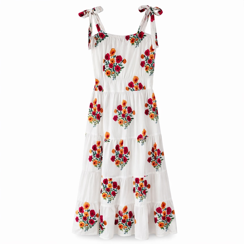 Victoria Dunn King Street Posies Floral Maxi Dress Cotton White Orange Pink XL
